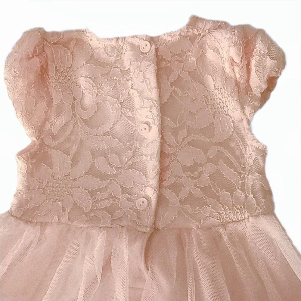 Nannette Baby Pink Lace Flower Petal Bubble Dress sz 24M Girls